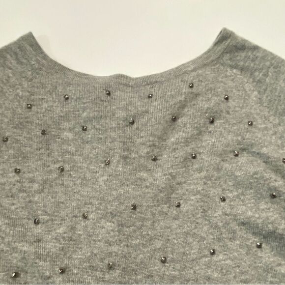 ii Sisters Heathered Gray Angora Fur Rhinestone Split Back Sweater Women's Med. - Picture 2 of 12